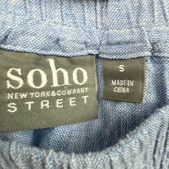 SOHO Street NY & Co Linen Viscose Blue Off Shoulder Belted Dress Size Small - Picture 4 of 8